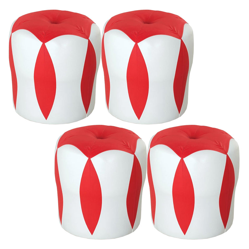 Modern Water Resistant Pouf Round Color Block Leather Indoor Pouf