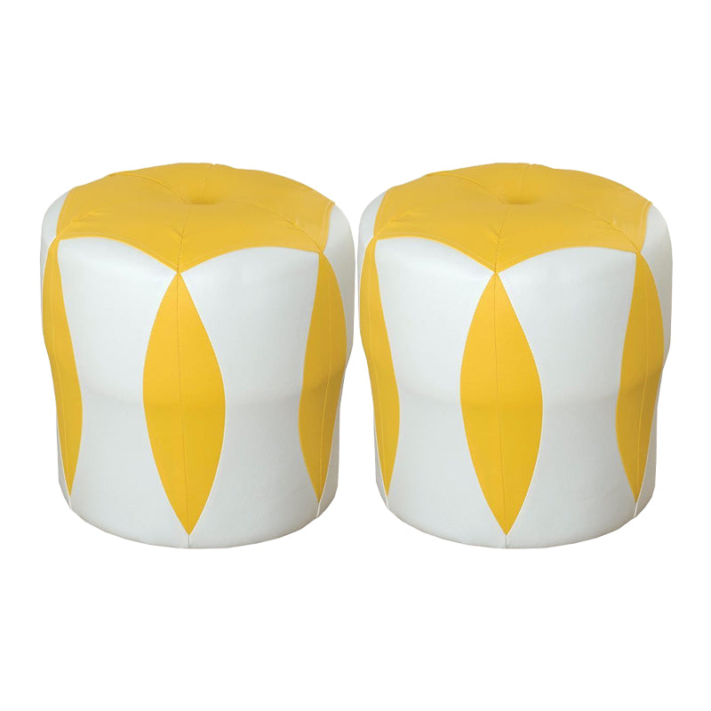 Modern Water Resistant Pouf Round Color Block Leather Indoor Pouf