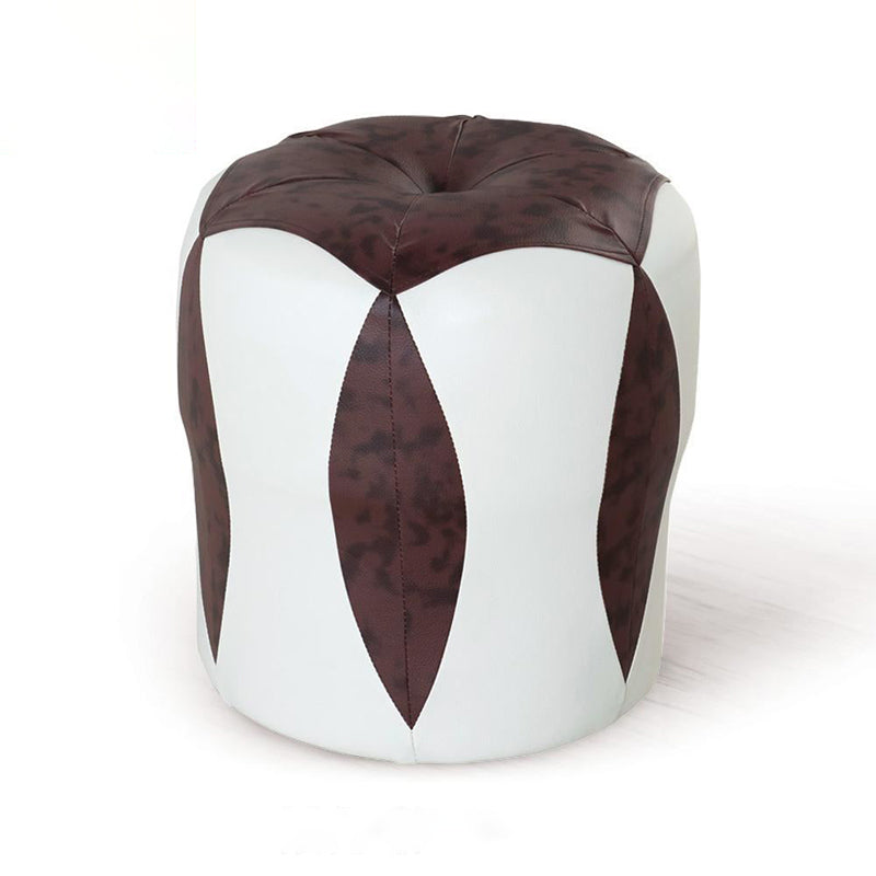 Modern Water Resistant Pouf Round Color Block Leather Indoor Pouf