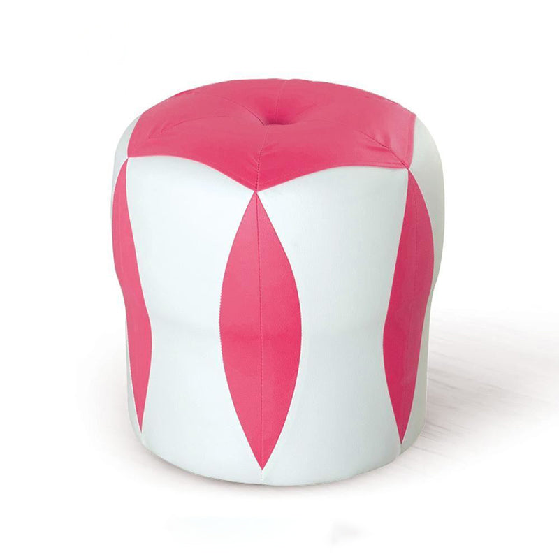 Modern Water Resistant Pouf Round Color Block Leather Indoor Pouf