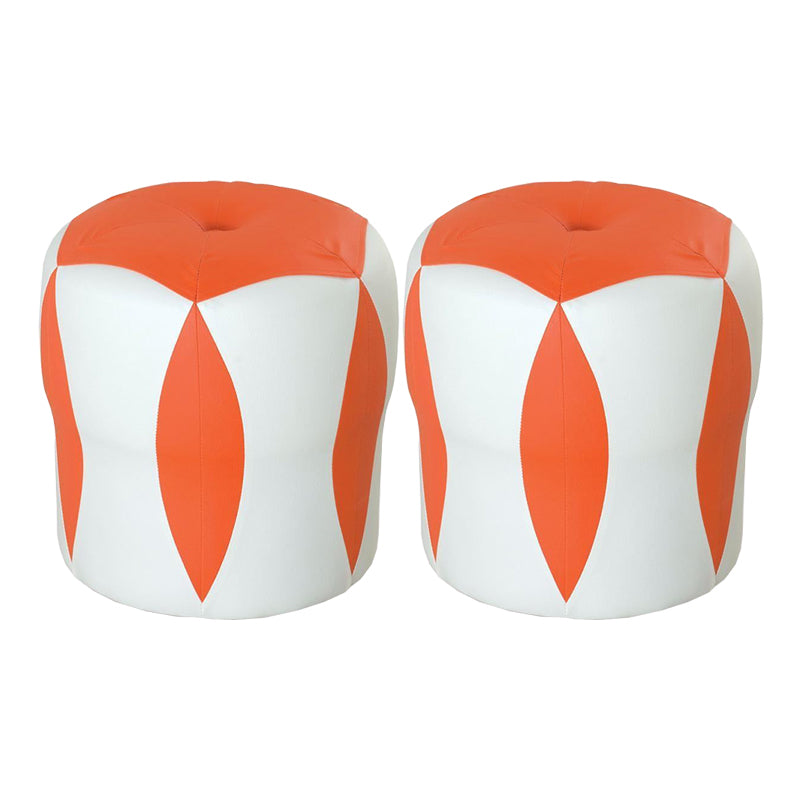 Modern Water Resistant Pouf Round Color Block Leather Indoor Pouf