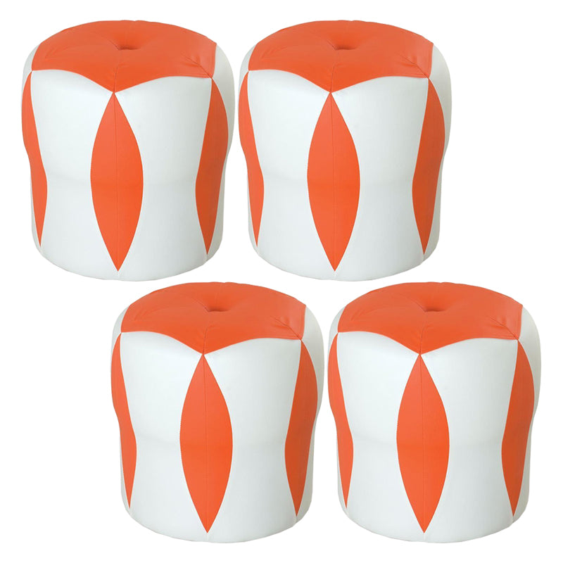 Modern Water Resistant Pouf Round Color Block Leather Indoor Pouf