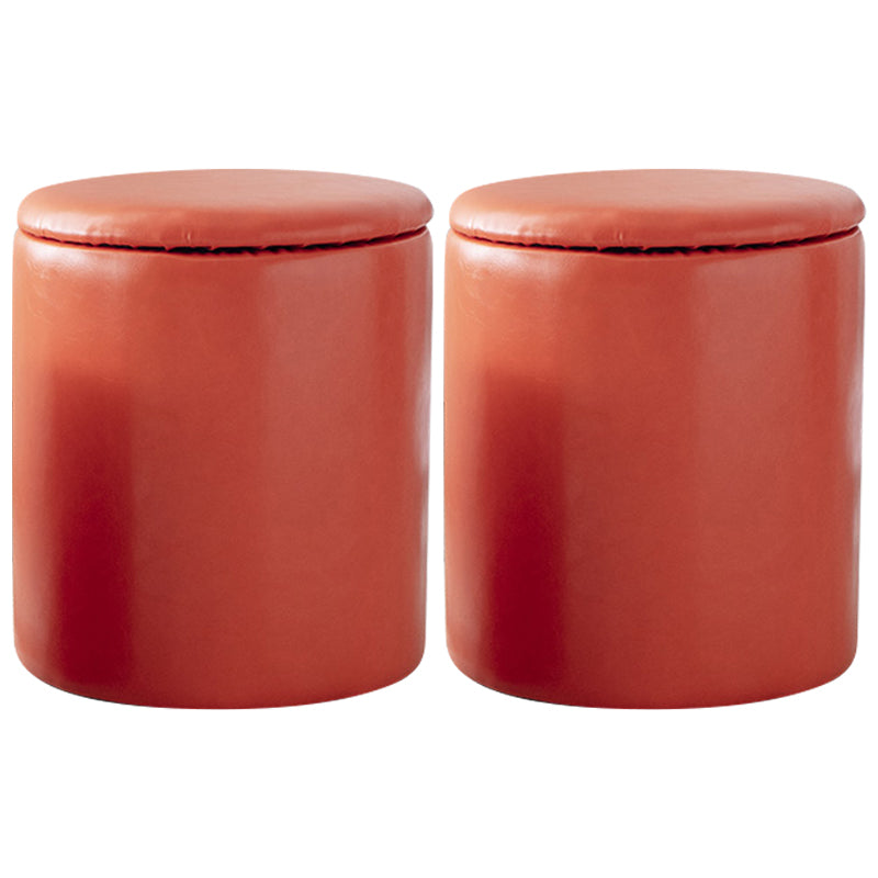 Modern Plain Storage Ottoman PU Leather Cylinder Shape with Storage Pouf Chair