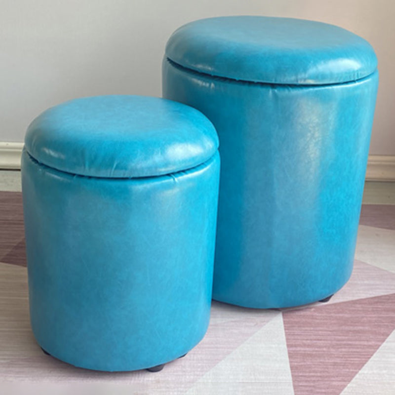Modern Plain Storage Ottoman PU Leather Cylinder Shape with Storage Pouf Chair