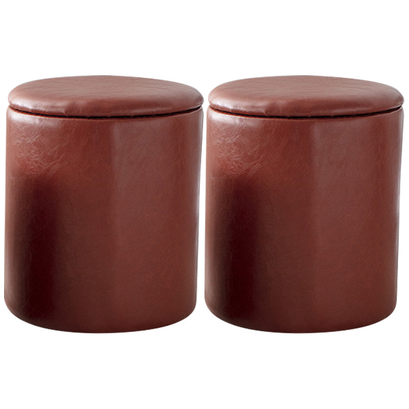 Modern Plain Storage Ottoman PU Leather Cylinder Shape with Storage Pouf Chair