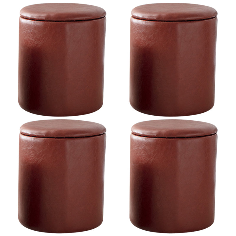 Modern Plain Storage Ottoman PU Leather Cylinder Shape with Storage Pouf Chair