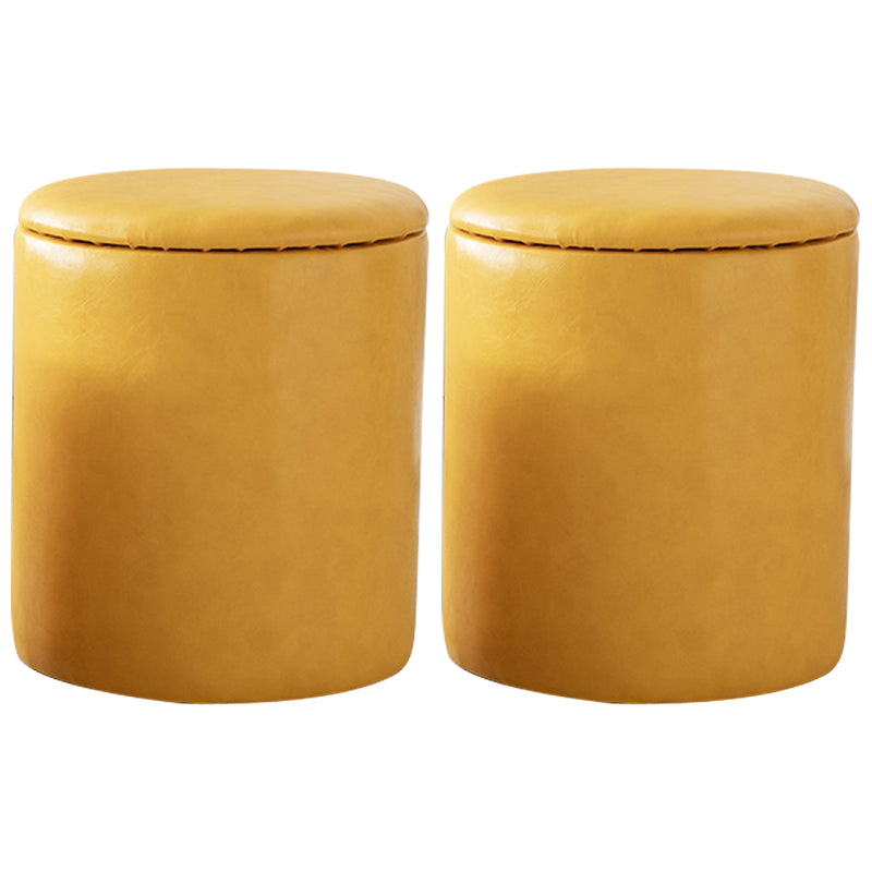 Modern Plain Storage Ottoman PU Leather Cylinder Shape with Storage Pouf Chair