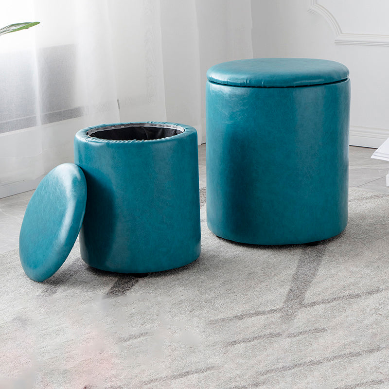 Modern Plain Storage Ottoman PU Leather Cylinder Shape with Storage Pouf Chair