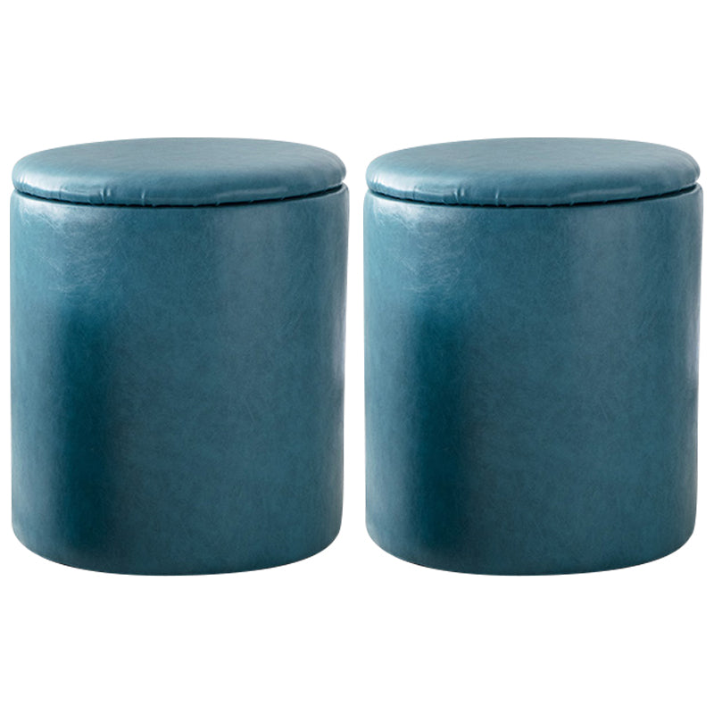Modern Plain Storage Ottoman PU Leather Cylinder Shape with Storage Pouf Chair