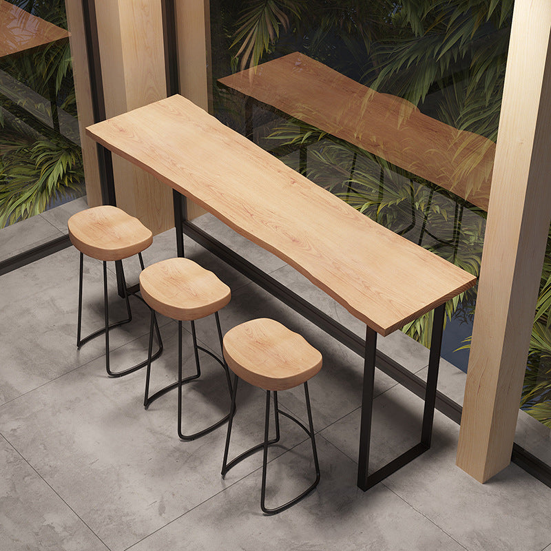 Modern Rectangular Bar Table Set 1/4 Pieces Wooden Counter Table with Backless Stools