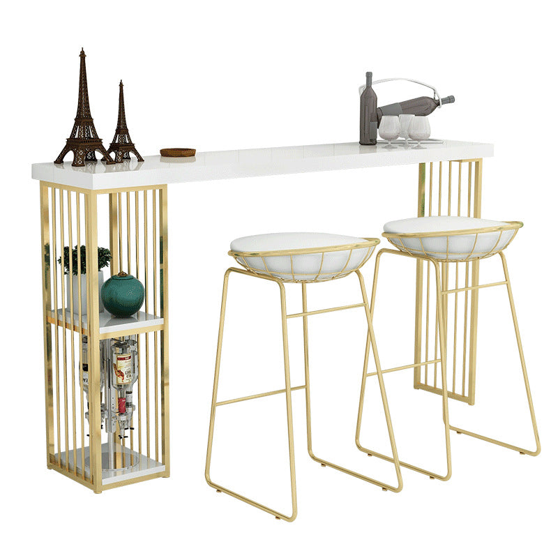 Glam 1/2/3 Pieces Bar Table Set Rectangle Bar Table with High Metal Stools for Home