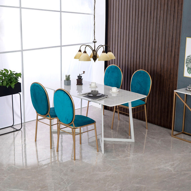 Modern Dining Furniture Set 1/5 Pcs Stone Dining Table with Metal Frame Armless Chairs