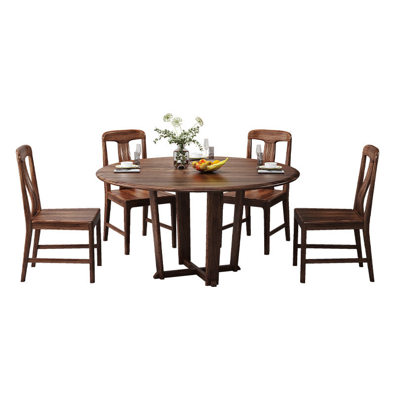 Solid Wood Dining Set 1/2/5/7 Pcs Round Dining Table with Slat Back Chairs