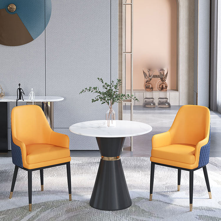 Contemporary Faux Marble Dining Table Set Round 1/2/3/4/5 Pieces Dining Set for Home Use