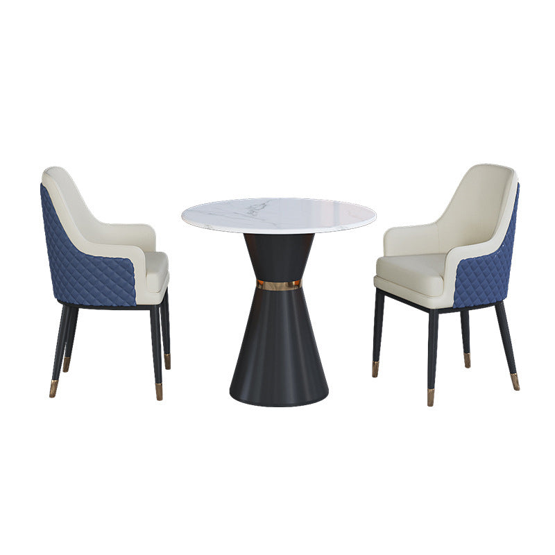 Contemporary Faux Marble Dining Table Set Round 1/2/3/4/5 Pieces Dining Set for Home Use