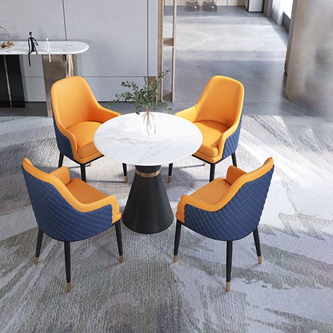 Contemporary Faux Marble Dining Table Set Round 1/2/3/4/5 Pieces Dining Set for Home Use