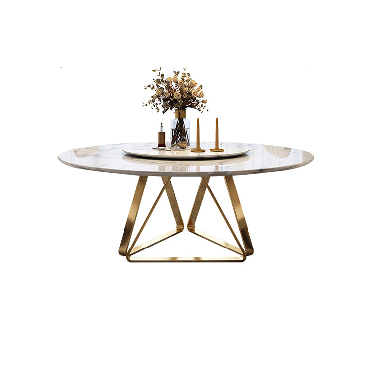 Round Dining Table Set 1/4/5/7/9 Pcs Marble Dining Table with Upholstered Chairs