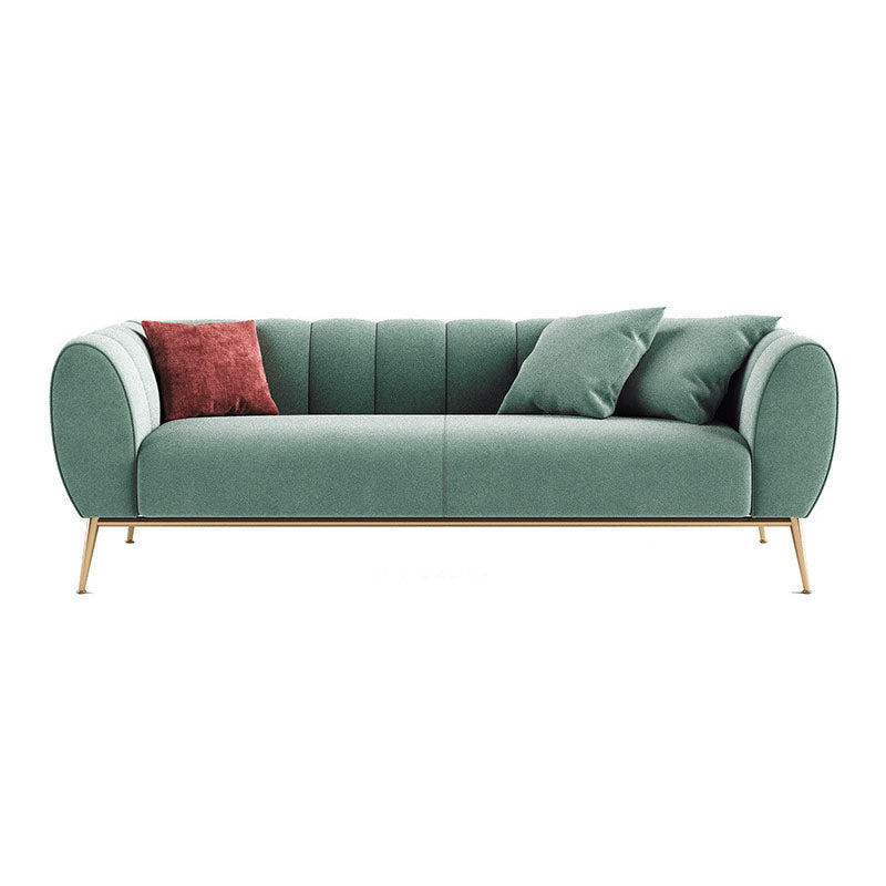 Fabric Sofa with Pillow Sewn Back and Tuxedo Arm for Living Room
