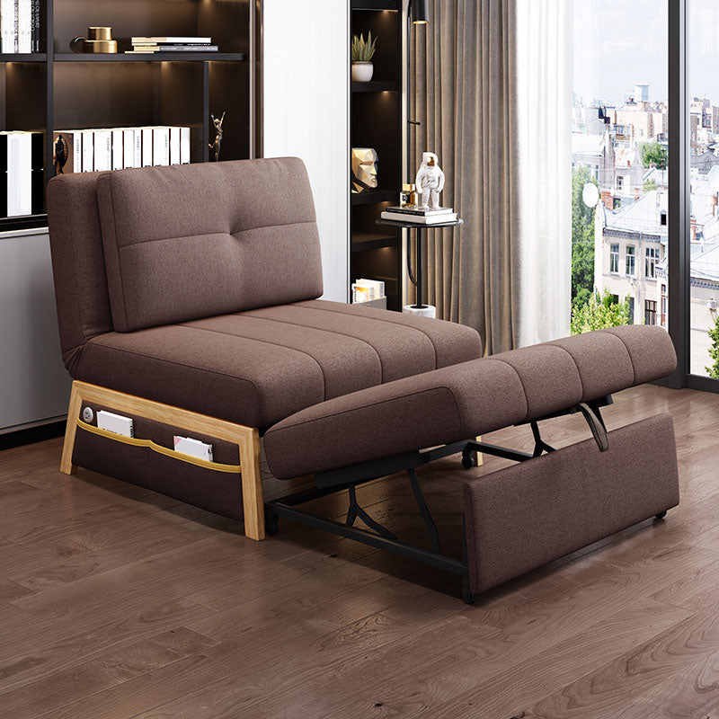 Contemporary Fabric Sofa Bed Sewn Pillow Back Sofa Bed in Brown