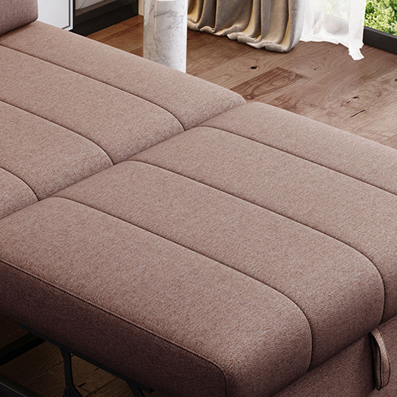 Contemporary Fabric Sofa Bed Sewn Pillow Back Sofa Bed in Brown