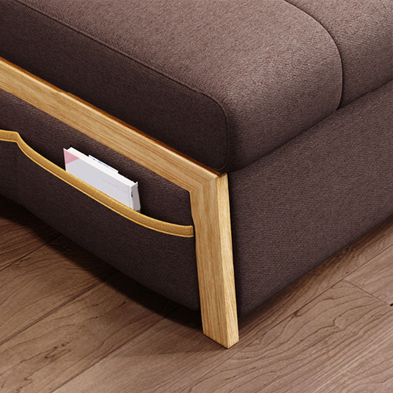 Contemporary Fabric Sofa Bed Sewn Pillow Back Sofa Bed in Brown