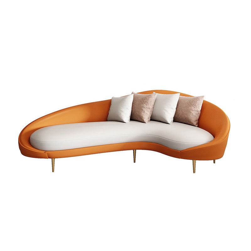 Curved Faux Leather Sofa with Tight Back for Living Room Modern Style