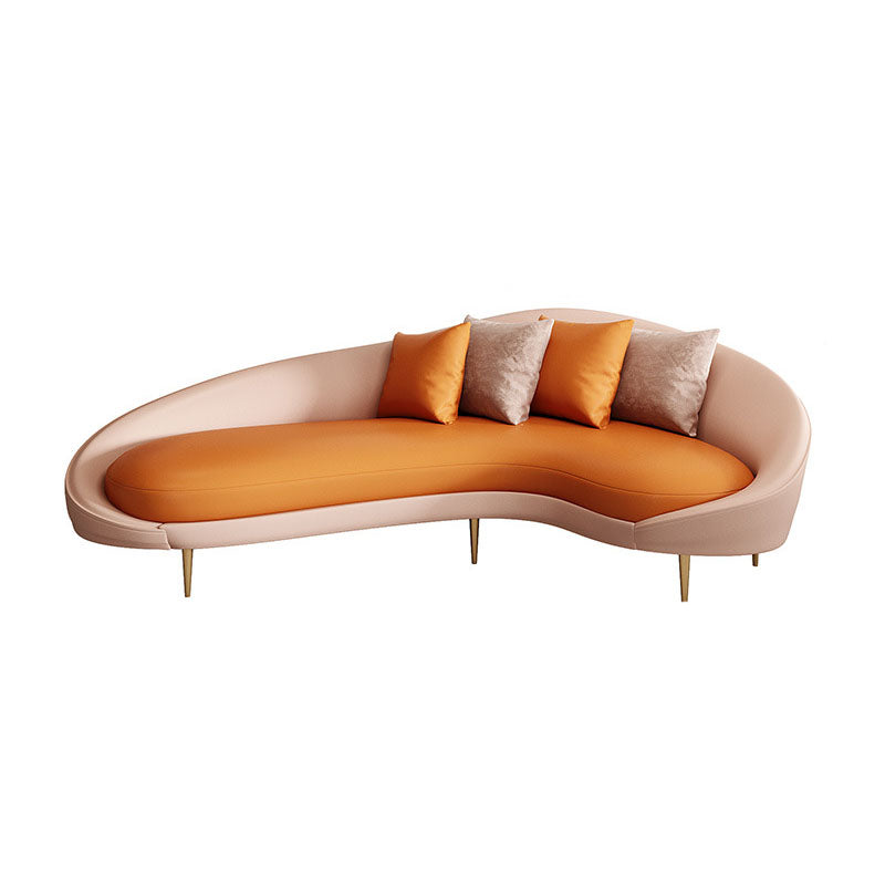 Curved Faux Leather Sofa with Tight Back for Living Room Modern Style