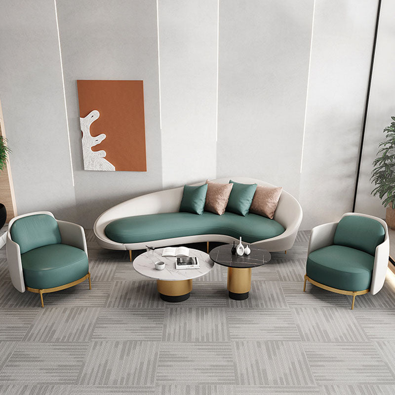 Curved Faux Leather Sofa with Tight Back for Living Room Modern Style