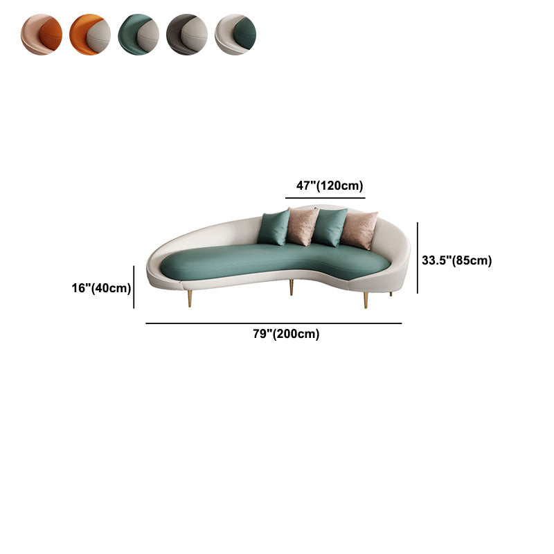 Curved Faux Leather Sofa with Tight Back for Living Room Modern Style
