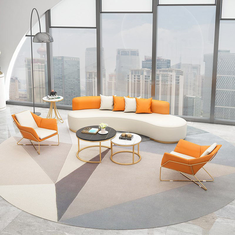 Contemporary Style Curved Sofa Faux Leather Sofa for Living Room