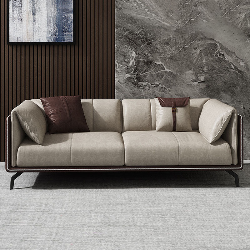 Faux Leather Stationary Sofa Tuxedo Arm Sofa with Bolster Pillows