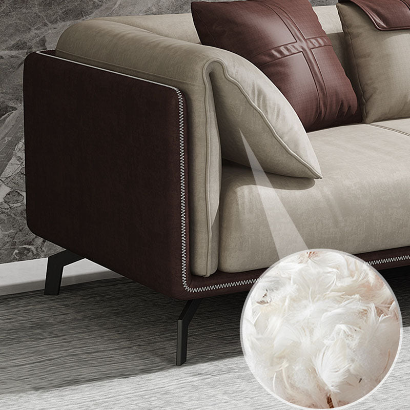 Faux Leather Stationary Sofa Tuxedo Arm Sofa with Bolster Pillows