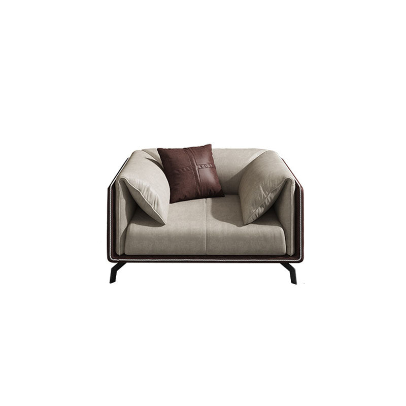 Faux Leather Stationary Sofa Tuxedo Arm Sofa with Bolster Pillows