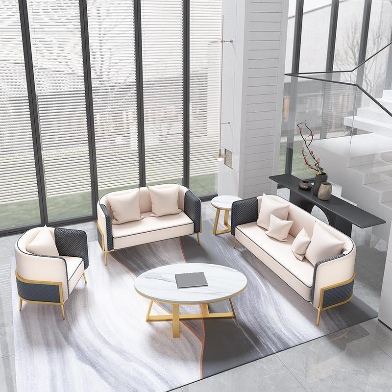 Modern Tuxedo Arm Sofa 29.53" H Faux Leather Seating with Gold Frame