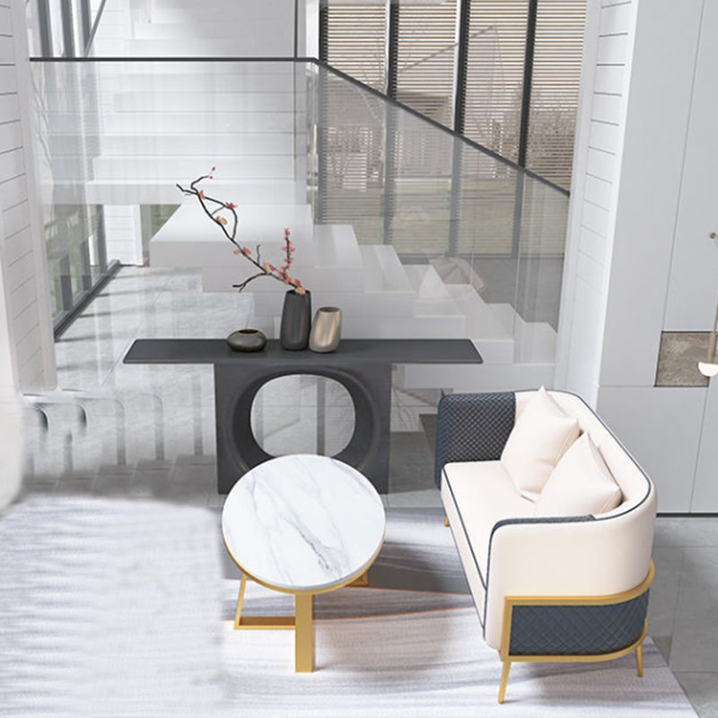Modern Tuxedo Arm Sofa 29.53" H Faux Leather Seating with Gold Frame