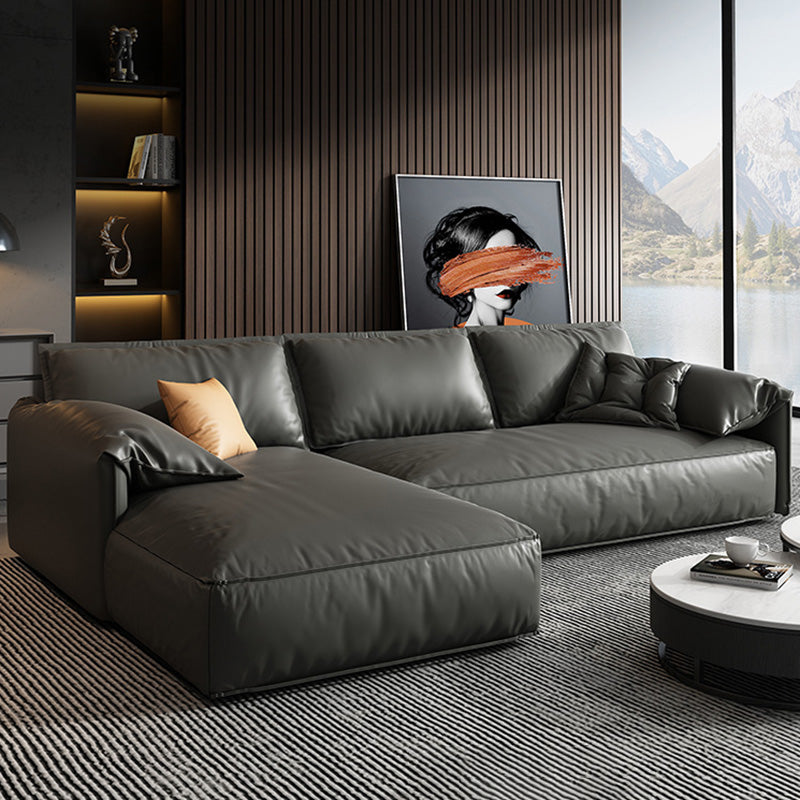 Genuine Leather Sectionals 70" Wood Stationary Sectionals in Black