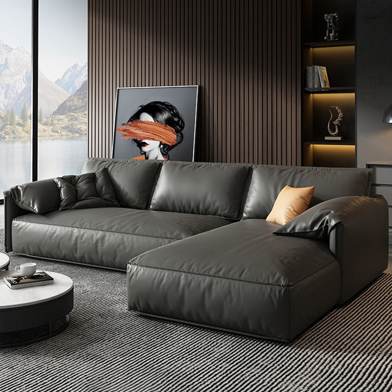 Genuine Leather Sectionals 70" Wood Stationary Sectionals in Black