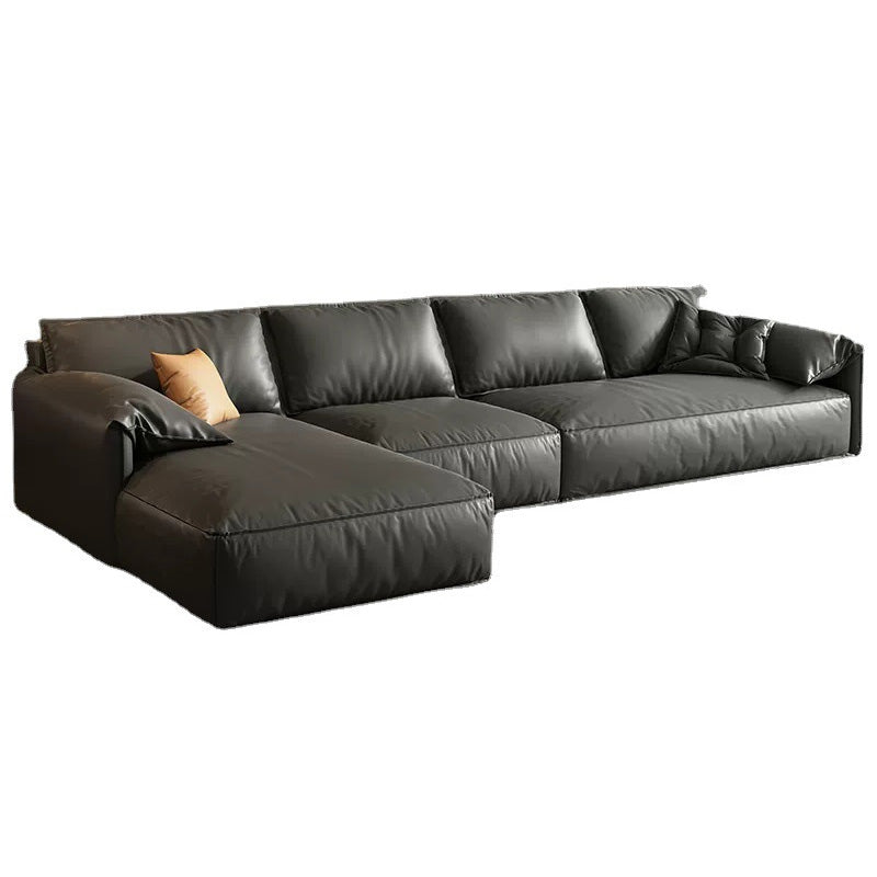 Genuine Leather Sectionals 70" Wood Stationary Sectionals in Black