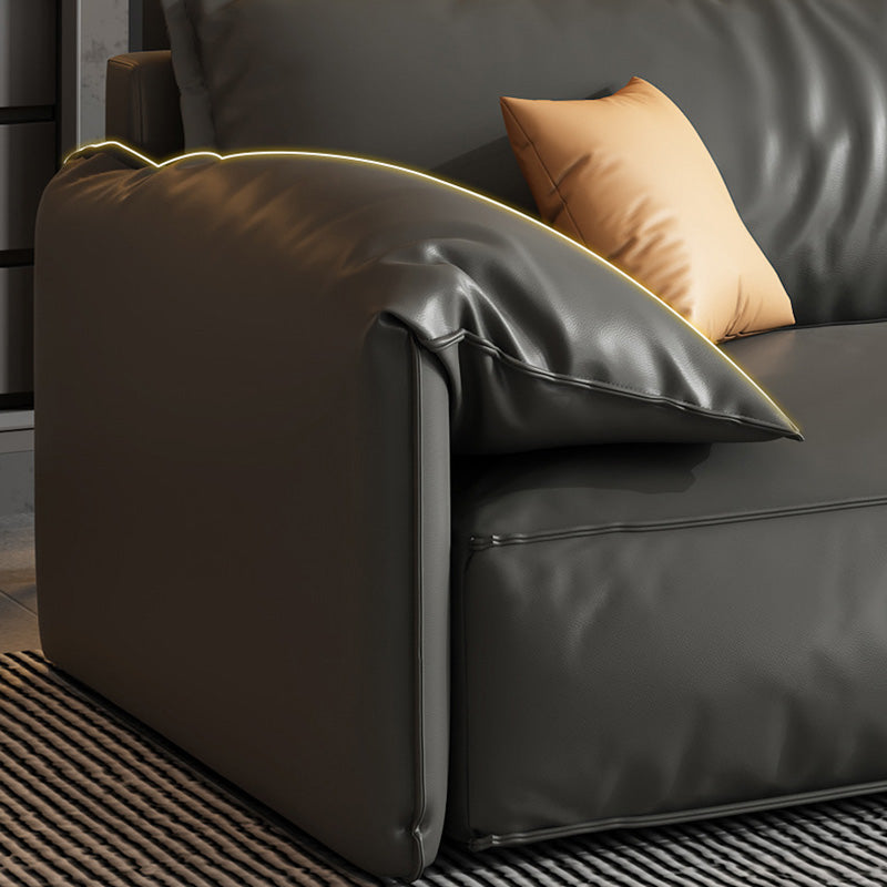 Genuine Leather Sectionals 70" Wood Stationary Sectionals in Black