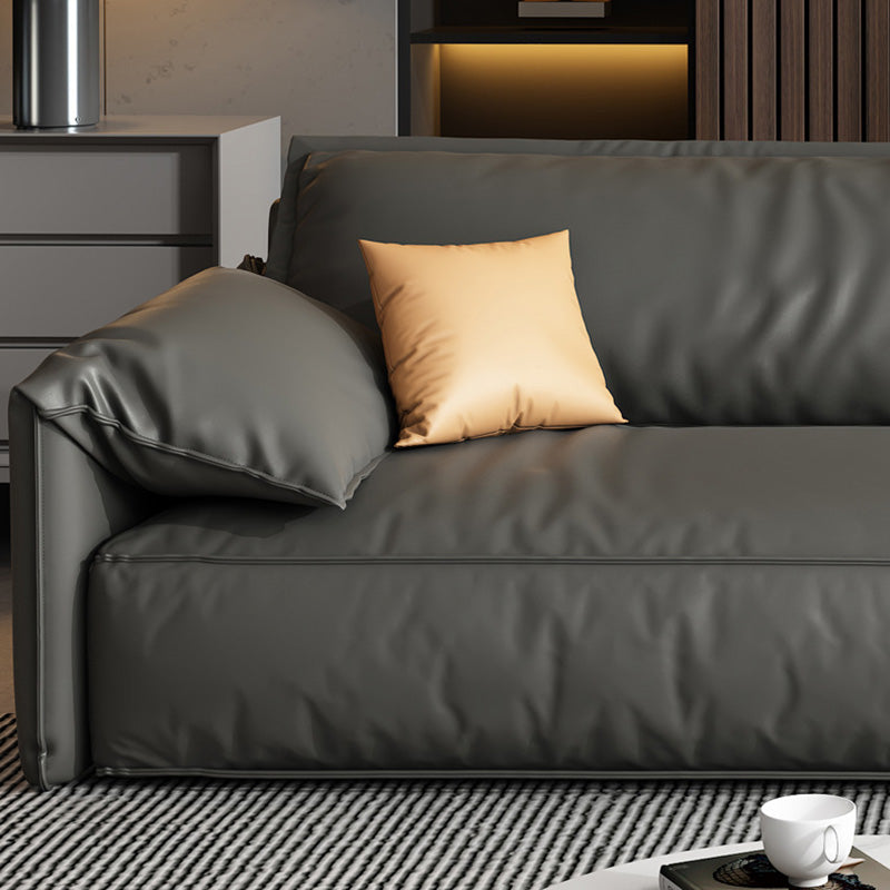 Genuine Leather Sectionals 70" Wood Stationary Sectionals in Black