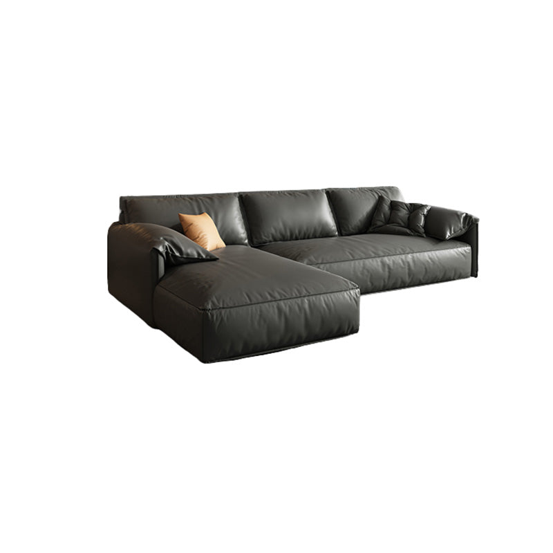 Genuine Leather Sectionals 70" Wood Stationary Sectionals in Black