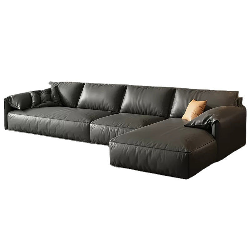 Genuine Leather Sectionals 70" Wood Stationary Sectionals in Black