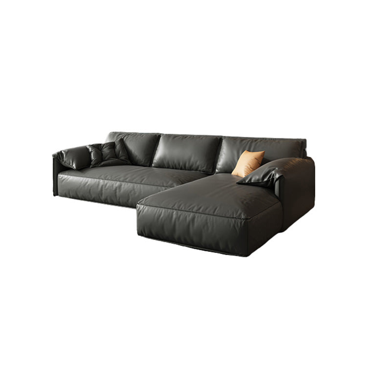 Genuine Leather Sectionals 70" Wood Stationary Sectionals in Black