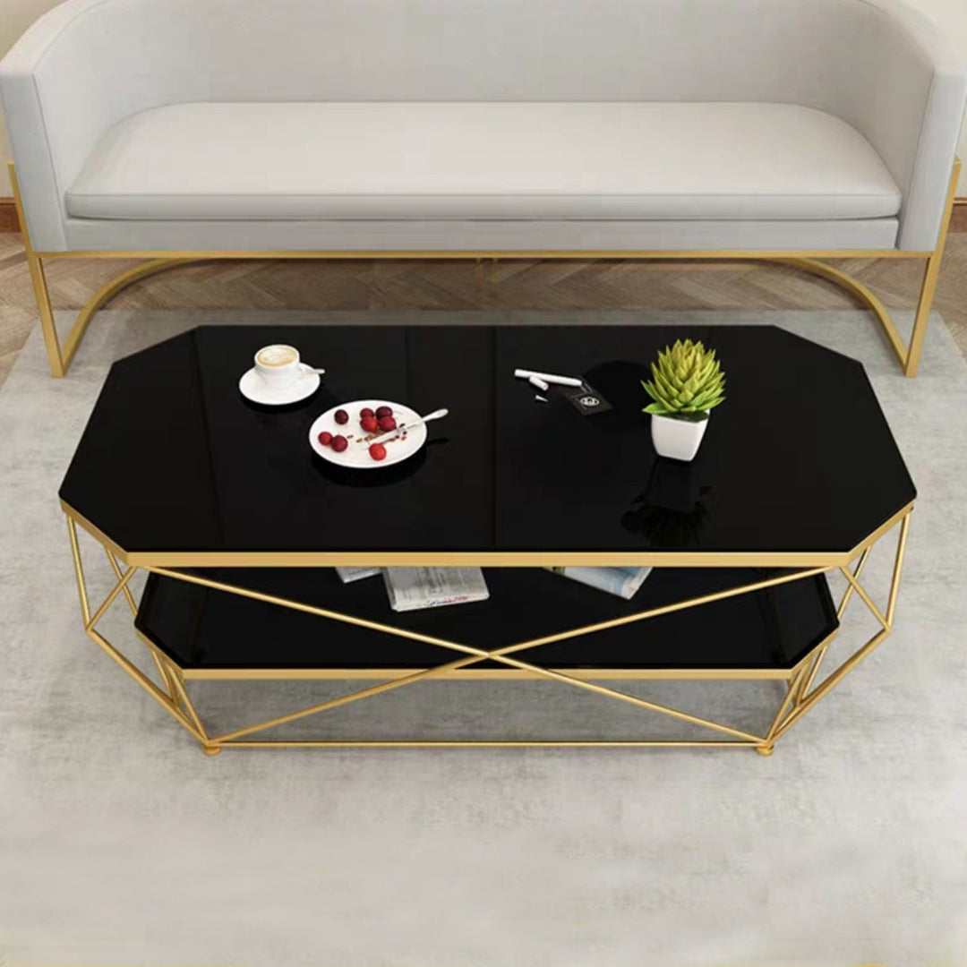 Modern Frame Coffee Table Glass Top Cocktail Table for Living Room