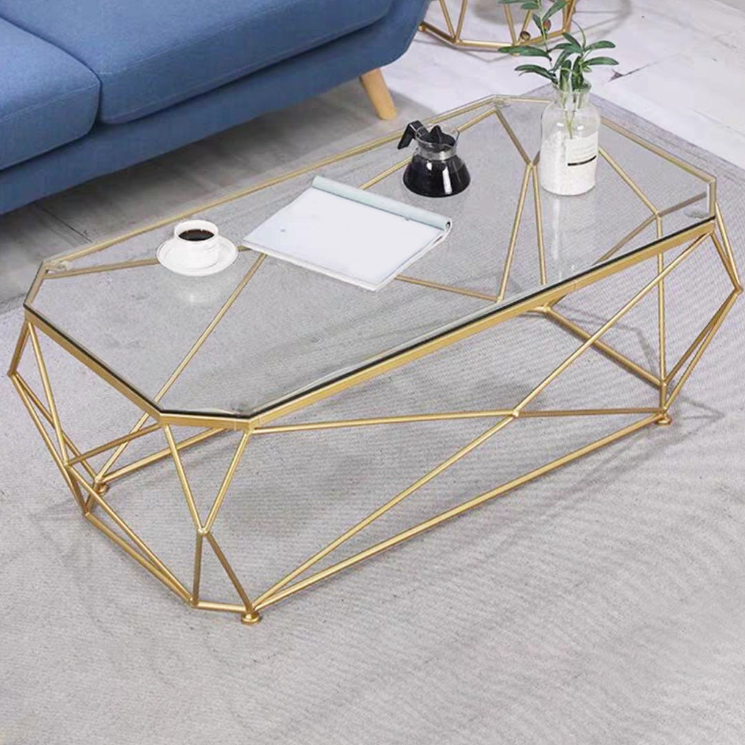 Modern Frame Coffee Table Glass Top Cocktail Table for Living Room