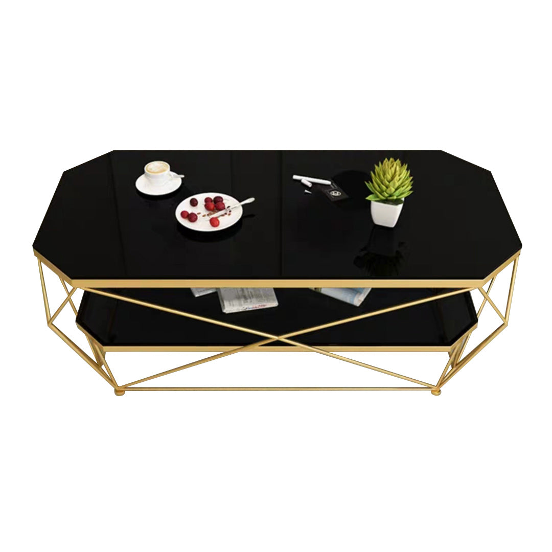 Modern Frame Coffee Table Glass Top Cocktail Table for Living Room