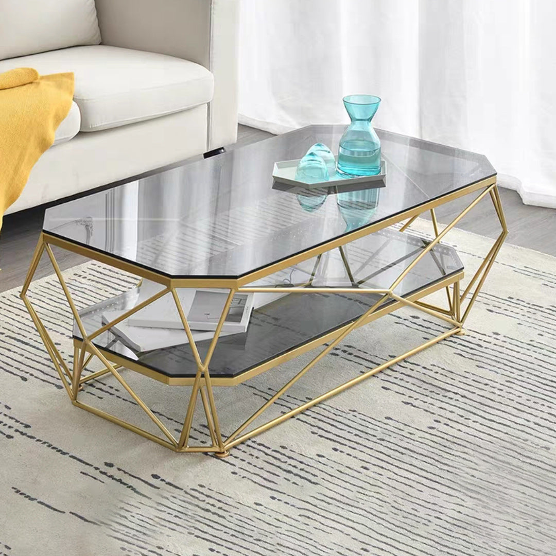 Modern Frame Coffee Table Glass Top Cocktail Table for Living Room