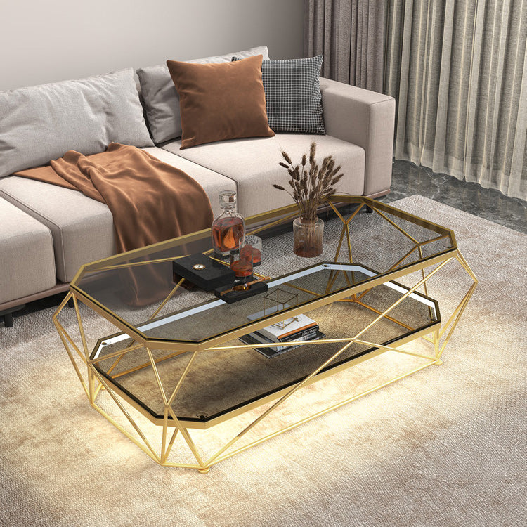 Modern Frame Coffee Table Glass Top Cocktail Table for Living Room