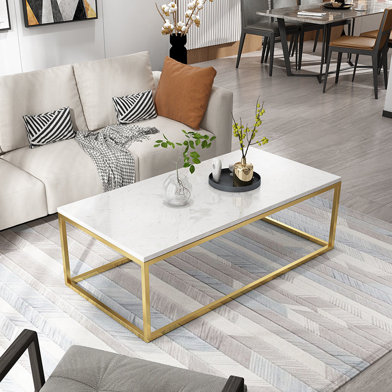 Glam Rectangle Coffee Table with Iron Frame Base and Marble Top
