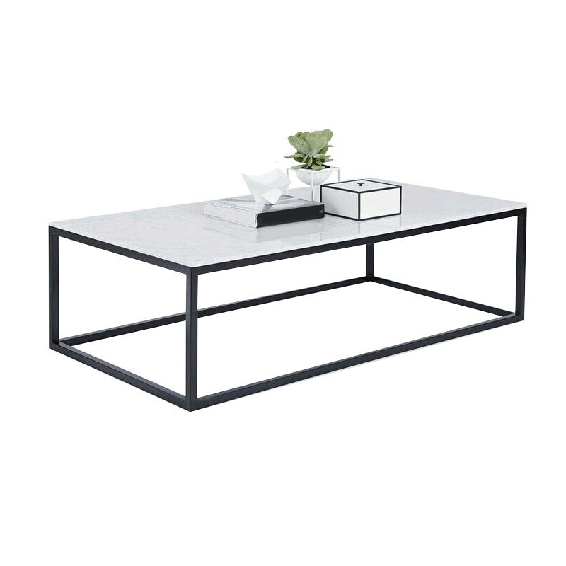Glam Rectangle Coffee Table with Iron Frame Base and Marble Top